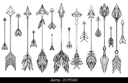 Satz von handgezeichneten Boho-Pfeilen. Vektorelemente für Ihr Design. Stock Vektor