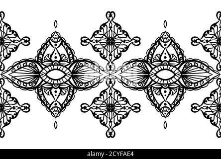 Nahtloses Mehendi-Muster. Vektorborder für Rahmen, Karten, Einladungen, Tattoos und Ihr Design Stock Vektor