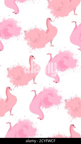 Nahtlose Textur von rosa Tauben mit Aquarell-Spritzer. Vektor-Muster für Geschenkpapier, Stoffe, Hintergründe und für Ihre Kreativität Stock Vektor
