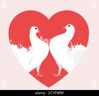 Illustration von weißen Tauben im Herzen. Liebhaber. Valentinstag. Vektor-Element für Postkarten und Ihre Kreativität Stock Vektor