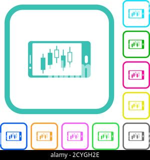 Mobile Broker Landscape-Modus lebendige farbige flache Symbole in gekrümmten Rahmen auf weißem Hintergrund Stock Vektor