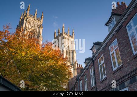 York Minster's West Glockentürme von Moderator Gericht gesehen. Stockfoto