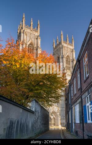 York Minster's West Glockentürme von Moderator Gericht gesehen. Stockfoto