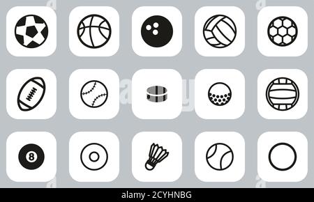 Ball Oder Ball Sport Icons Black & White Flat Design Groß Einstellen Stock Vektor