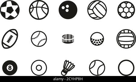 Ball oder Kugel Sport Icons Black & White Set groß Stock Vektor