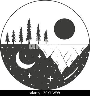 Berge, Wald. Tag und Nacht ändern Muster. Stock Vektor