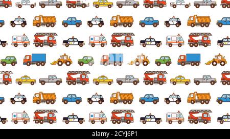 Autos Muster auf weiß im Cartoon-Stil isoliert Stock Vektor