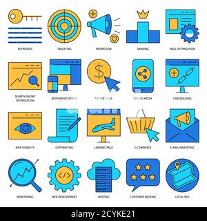 Symbol für Suchmaschinenoptimierung im Linienstil eingestellt Stock Vektor