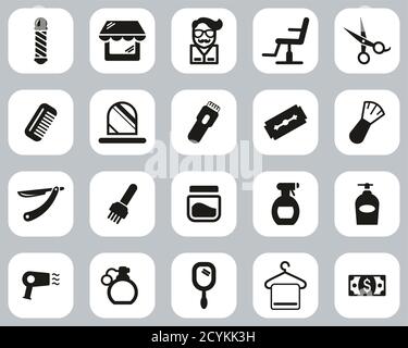 Barber Oder Barber Shop Icons Black & White Flat Design Groß Einstellen Stock Vektor