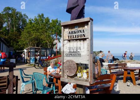 Kap Arkona telefoniert mit Corona Nothilfe für 3 Euro, Vitt, Rügen, Mecklenburg-Vorpommern, Deutschland Stockfoto