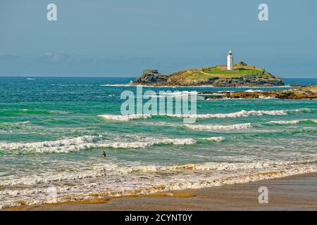 Godrevy Leuchtturm an der nordkornischen Küste, Cornwall, England. Stockfoto