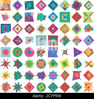 Abstrakte zufällige Geometrieformen. Generative Kunst geometrische Zick-Zack, Kreuz und quer eckig, kantige Illustration. Seltsame, seltsame bunte Design-Elemente Stock Vektor