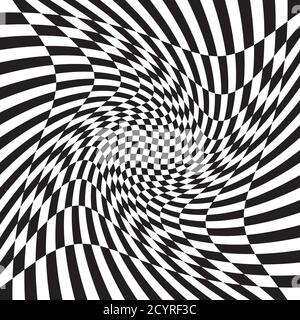 Karierte, karierte Schachbrettfläche mit Verformung, Verformungseffekt. Verzerren, verformen Quadrate Hintergrund, Muster. Welligkeit, wellige Version Stock Vektor