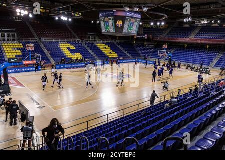 Allgemeine Innenansicht vor dem Basketball-Spiel der Turkish Airlines EuroLeague zwischen dem FC Barcelona und CSKA Moskau am 01. Oktober 2020 im Palau Blaugran Stockfoto