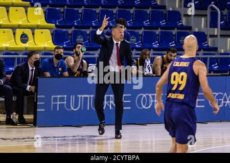 Sarunas Jasikevicius, Cheftrainer des FC Barcelona beim Turkish Airlines EuroLeague Basketball-Spiel zwischen dem FC Barcelona und CSKA Moskau am Oktob Stockfoto