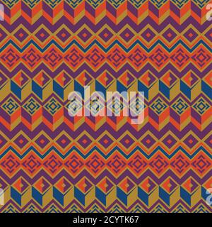 Vektor nahtlose ethnische Muster. Nahtlose Struktur im Tribal-Design. Vintage Ethno nahtlose Kulisse. Boho-Stil. Senf, Orange und Blau. Stock Vektor