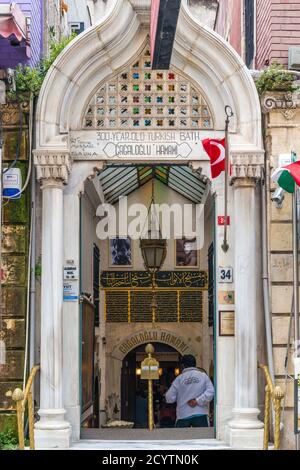 Eingang Cagaloglu Hamam, Istanbul Stockfoto