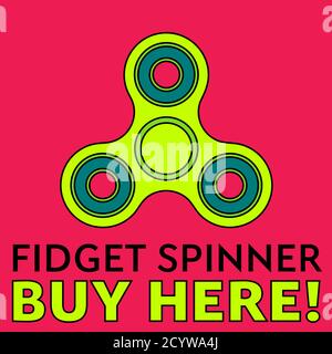 Fidget Spinner. Stresslindernde Spielzeuge. Trendiger Handspinner. Werbung. Fidget Spinner hier kaufen. Ideal für Kioske, Web-Banner, Online-Shops, sehr Stock Vektor
