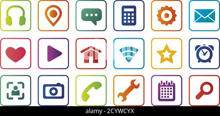 Farbige Symbole für das Web. Kompletter Satz. Stock Vektor