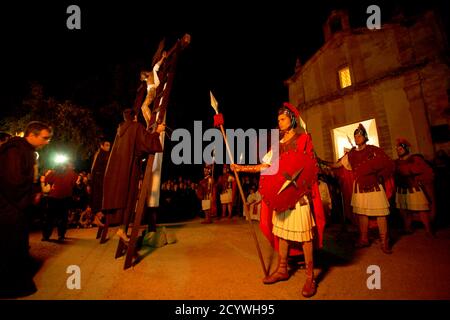 El Devallament,descenso de la cruz, Calvario, Pollença.Mallorca.Illes Balears.España. Stockfoto