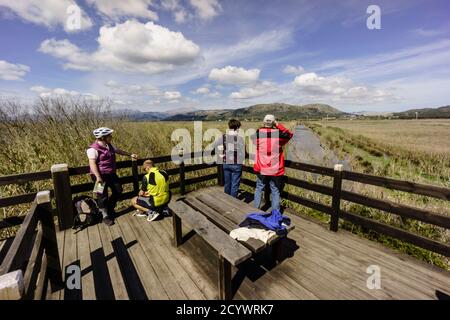 Torre de observacion, canal des Sol, S'Albufera de Mallorca, Mallorca, Balearen, Spanien. Stockfoto