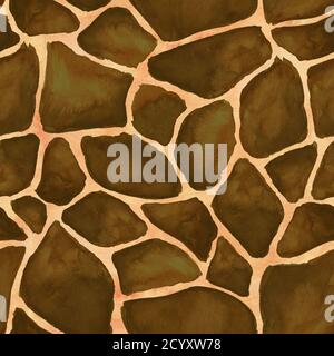 Braun beige grün abstrakt Stein Platte Hintergrund. Geometrisches Nahtmuster. Aquarell handgezeichnete Illustration. Stockfoto