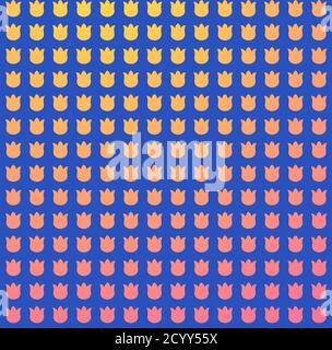 Tulip Muster in Cerulean blau und gelb und korallenrosa Melone Schattierungen mit niedlichen Reihen von Tulpen Blumen in diesem 12x12 Design-Element Hintergrund. Stockfoto