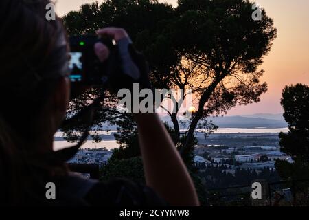 Sonnenuntergang über Cagliari, Blick vom Schloss San Michele, Sardinien, Italien Stockfoto