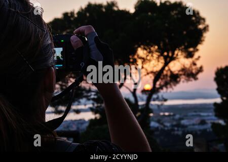 Sonnenuntergang über Cagliari, Blick vom Schloss San Michele, Sardinien, Italien Stockfoto