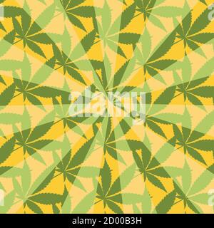 Ein abstraktes Cannabis Blatt Sunburst Muster Hintergrundbild. Stockfoto
