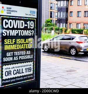 London UK, Oktober 02 2020, NHS COVID-19 Public Health Advisory Notice to get tested to Control Coronavirus Stockfoto