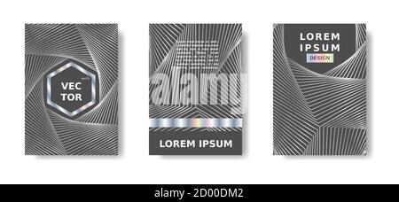 Holographisches Titeldesign-Set. Moderne vertikale graue Abdeckung Stock Vektor