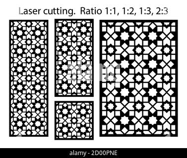 Schirm, Schutzgitter Schablone. Laserschnitt Vektorplatte, Bildschirm, Zaun, Trennwand. CNC-Dekormuster, Jali-Design, Innenelement. Islamisch Stock Vektor