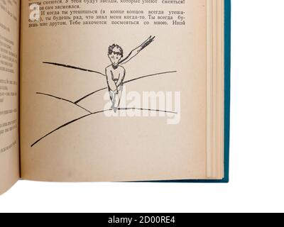 Der kleine Prinz ist eine Novelle des französischen Aristokraten, Schriftstellers und Fliegers Antoine de Saint-Exupery, die 1976 in der UdSSR erschien. Stockfoto