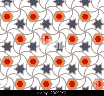 Orangefarbenes und graues arabisches Muster. Farbe geometrische arabische Vektor-Textur für Tuch, Textil, Verpackung, Tapete Stock Vektor