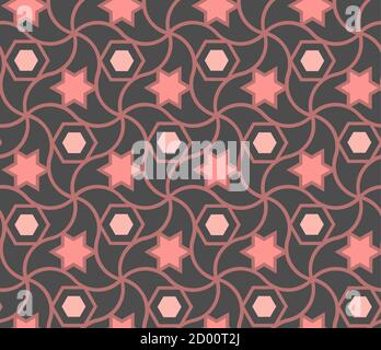 Arabeske geometrische orange Farbstruktur. Arabesque Koralle Farbe Vektor nahtlose Muster. Stock Vektor