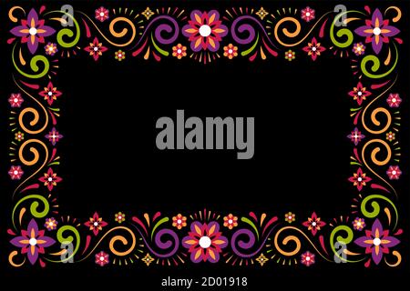 Blumenschmuck dekorativer Rahmen auf schwarzem Hintergrund Stock Vektor