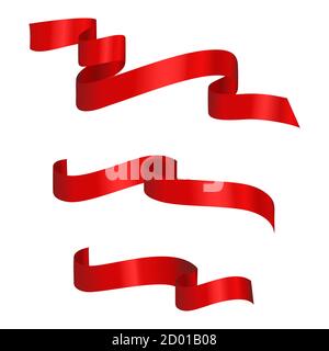 Rote Farbbänder mit Vektoren. Set von schönen festlichen Seidenbändern. Dekoration für Werbung, Promotion, Party, Verkauf, Feiertagsveranstaltung, Neujahr, Weihnachten. Stock Vektor