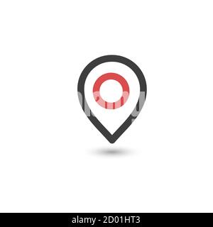Karte Pin Zeichen Standortsymbol mit ovalem grauen Schatten in einfachen flachen Stil. Vektordarstellung auf weißem Hintergrund isoliert. Stock Vektor