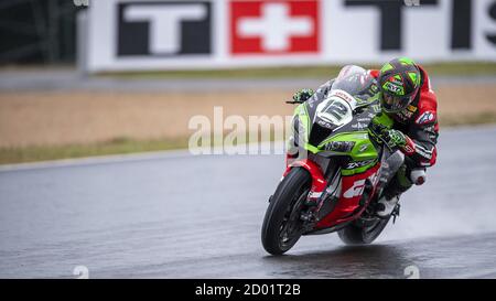 Francia, Magny Cours, Italien. 25. Sep, 2020. francia, magny cours, Italien, 25 2020. Sep 12 Xavi Fores Kawasaki ZX -10RR .Kawasaki Puccetti Racing.Regenwetter während der 7. Runde Pirelli French Round 2020 - World Superbike - SBK - Credit: LM/Otto Moretti Credit: Otto Moretti/LPS/ZUMA Wire/Alamy Live News Stockfoto