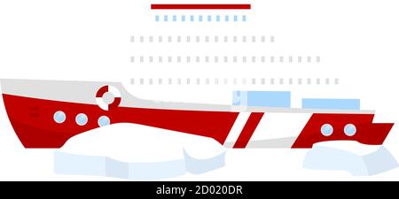 Boot flache Farbe Vektor-Illustration. Eisbrecher mit Eisblöcken. Seeverkehr. Seeschiff für Nordexpedition. Seeverkehr übertragen. Versand Stock Vektor