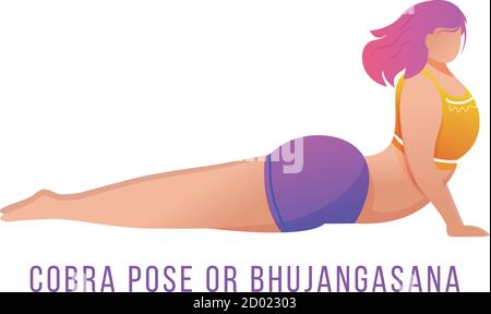 Cobra Pose flache Vektorgrafik. Bhujangasana. Caucausian Frau tut Yoga in orange und lila Sportbekleidung. Workout, Fitness. Körperliche Bewegung Stock Vektor