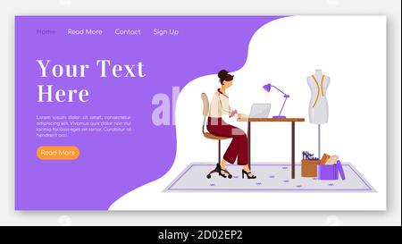 Mode Designer Landing Page flache Farbe Vektor Vorlage. Erstellen von Kleidung auf Laptop Homepage Layout. Design Outfits eine Seite Website-Schnittstelle mit Stock Vektor