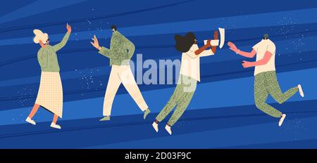 Set von Personen in Virtual-Reality-Brille. Weibliche und männliche Charaktere mit vr-Headset. Verschiedene Menschen nutzen Zukunftstechnologie für Forschung, Unterhaltung Stock Vektor