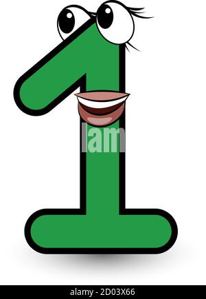 Lustige Hand gezeichnet Cartoon gestylt Schriftart bunte Nummer eins mit lächelndem Gesicht Vektor Alphabet Illustration isoliert auf weiß. Gut für Kinder lernen Stock Vektor