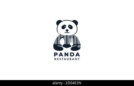 panda mit Gabel und Löffel Logo Stock Vektor