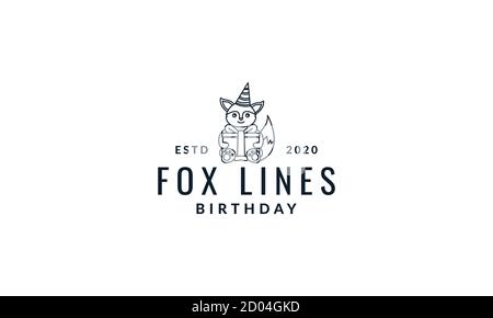 fox niedlichen Cartoon mit Box Geschenk Geburtstag Linie Logo-Symbol vektorgrafik Stock Vektor