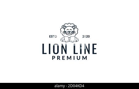 lion stehen niedlichen Lächeln Cartoon Linie Logo Symbol Vektor Illustration Stock Vektor