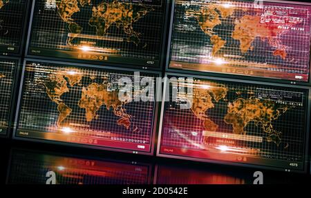 Erdglobenkarte auf dem Computerbildschirm. Global Business, Networking, Globalisierung, Verbindung und Cyberspace Konzept 3d-Illustration. Stockfoto