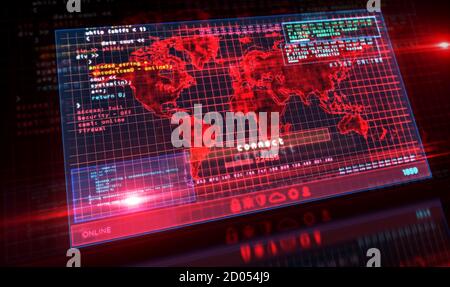 Erdglobenkarte auf dem Computerbildschirm. Global Business, Networking, Globalisierung, Verbindung und Cyberspace Konzept 3d-Illustration. Stockfoto